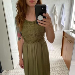 Green Xhilaration Crochet Maxi Dress